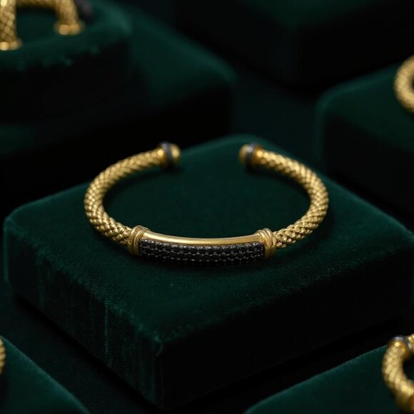 Bronzo Italia® Gold-Tone Cuff Bracelet with Black Spinel Accents – 7.25” - Picture 8 of 8